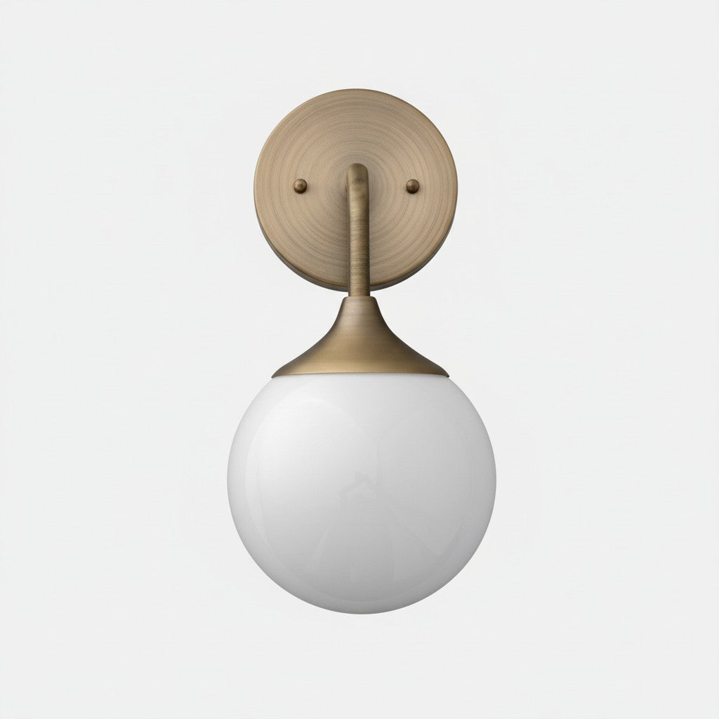 Glorica Glass Wall Sconce - Frosted Globe Light with Brass Fixture