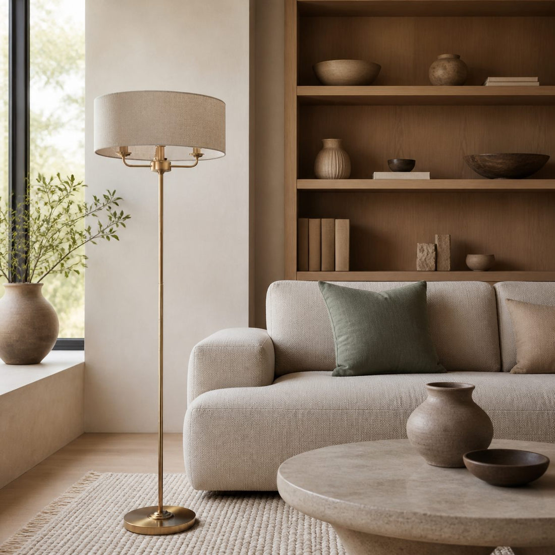 Tela Drum Shade Floor Lamp - Contemporary Fabric Standing Lamp for Home Office