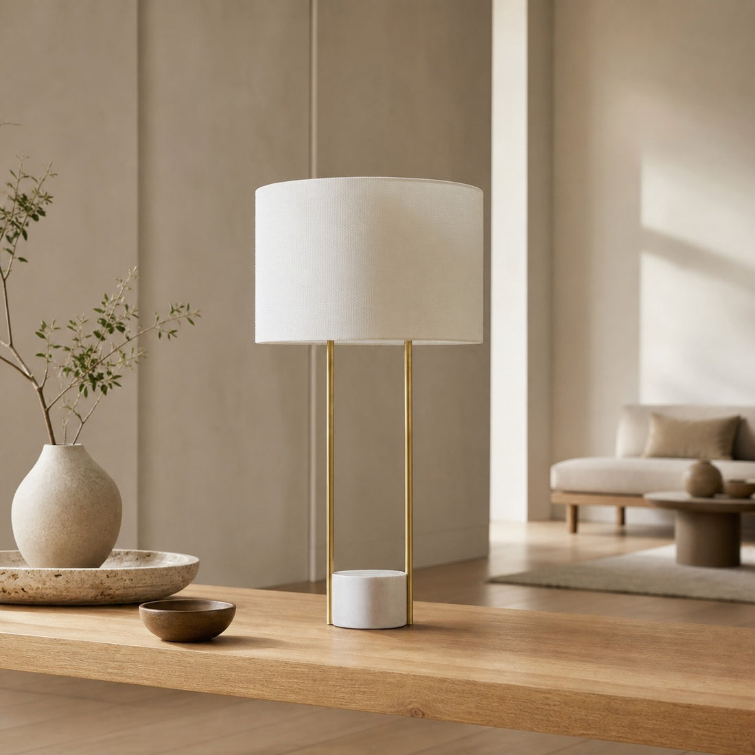 Luma Minimalist Industrial Table Lamp and Floor Lamp – Metal Frame with Soft Fabric Shade for Home and Office