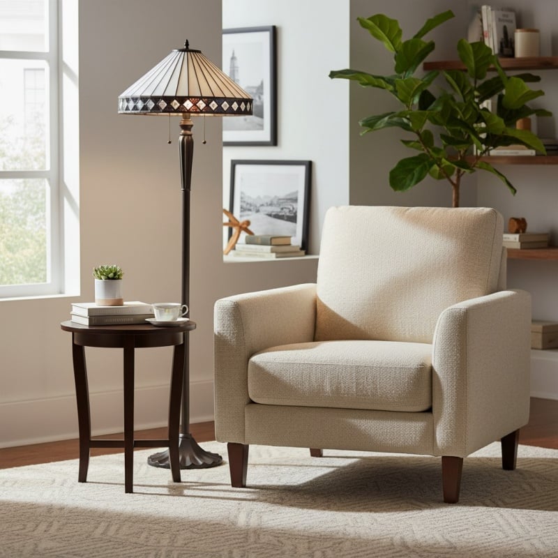 TiffStar Art Glass Floor Lamp with Ornamental Pattern Shade – Standing Light for Living Rooms