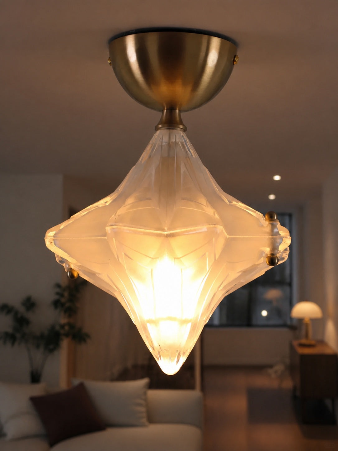 Art Deco Star Ceiling Lamp – Frosted Glass Fixture for Hallway & Entryway – Astris Ceres