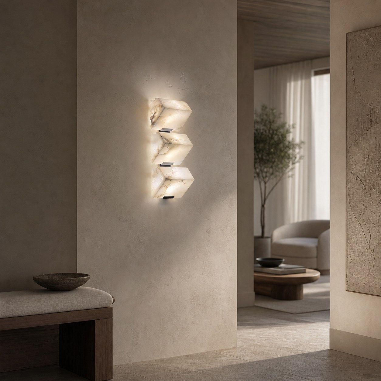 Modern Alabaster Wall Lamp – Minimalist Staircase Sconce for Hallway Corridor Lighting