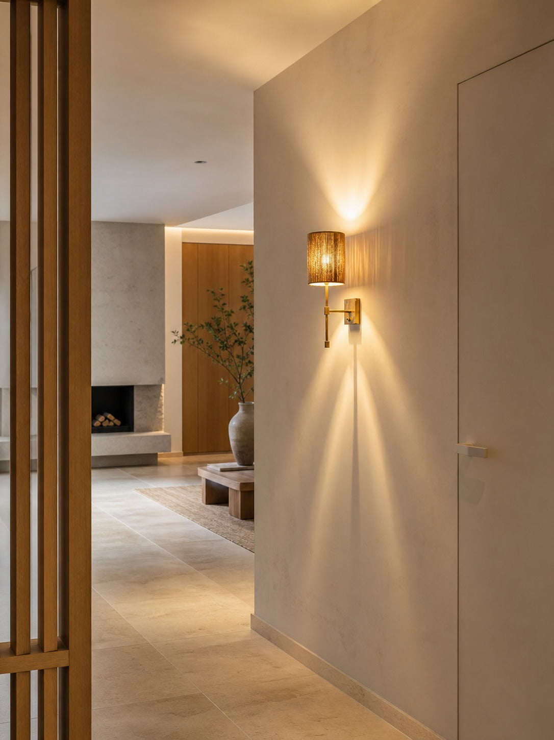 Atticus Fabric Shade Wall Sconce - Modern Brass Wall Light for Bedroom and Hallway