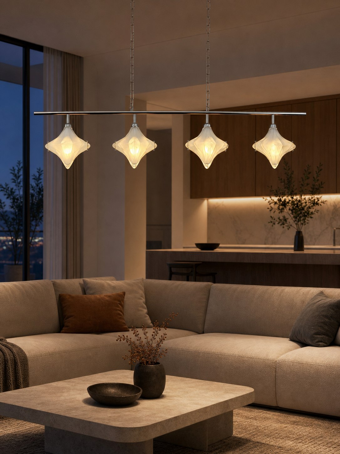 Art Deco Star Linear Pendant Light - Elegant Lighting for Kitchen Island  - Astris Cassiopeia