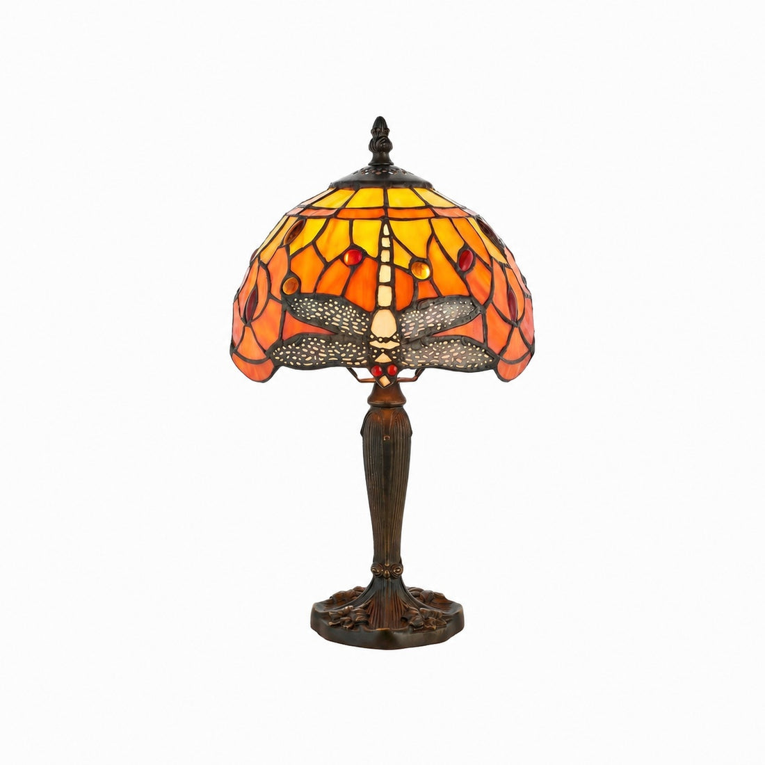 TF Dragonfly Hand-Cut Table Lamp – Vintage Stained Glass for Bedroom or Living Room