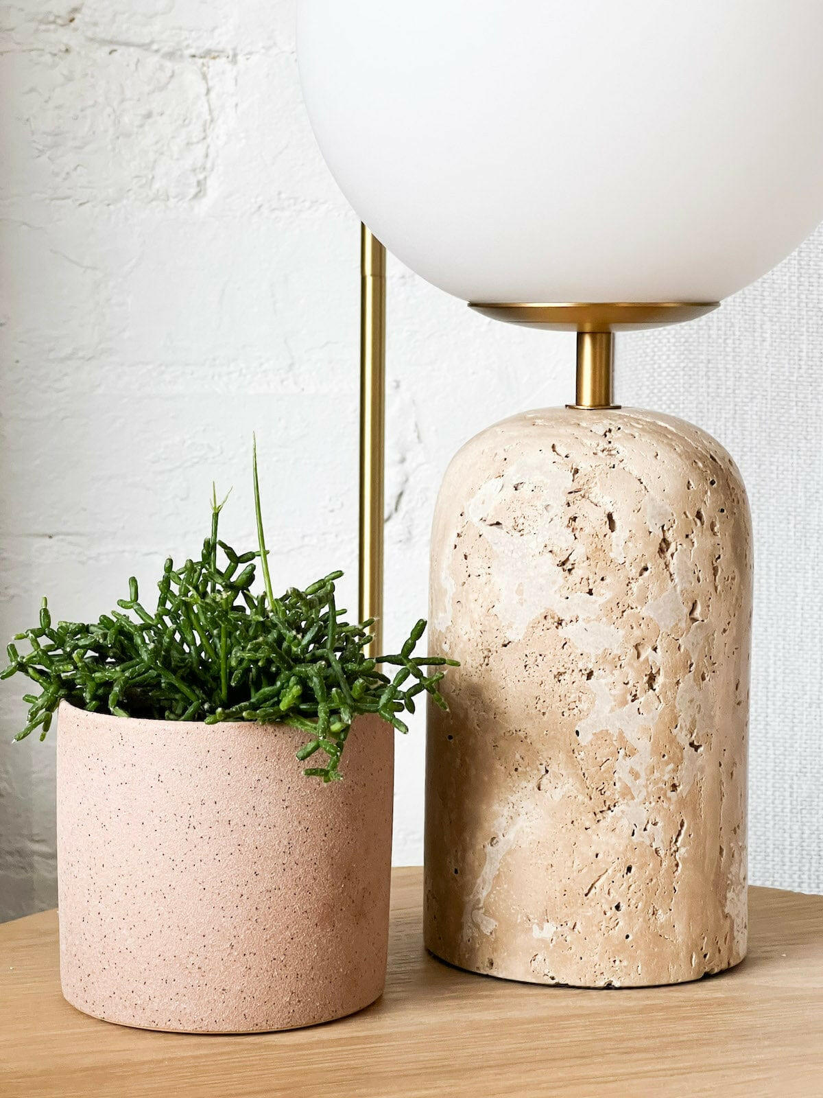 Modern Minimalist Travertine Base Glass Orb Table Lamp