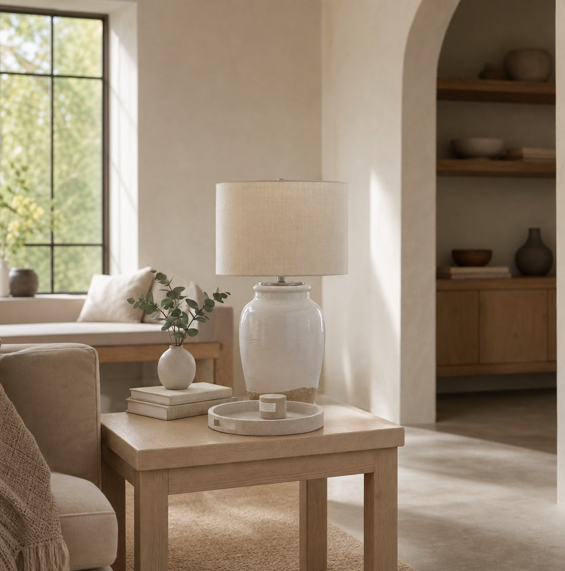 Mello Contemporary Table Lamp - Textured Ceramic Base for Living Room and Office