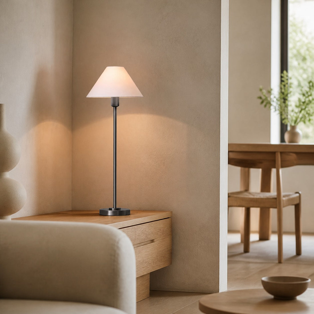 Diora Table & Floor Lamps - Linen Shade Modern Linear Style Sophisticated Accent