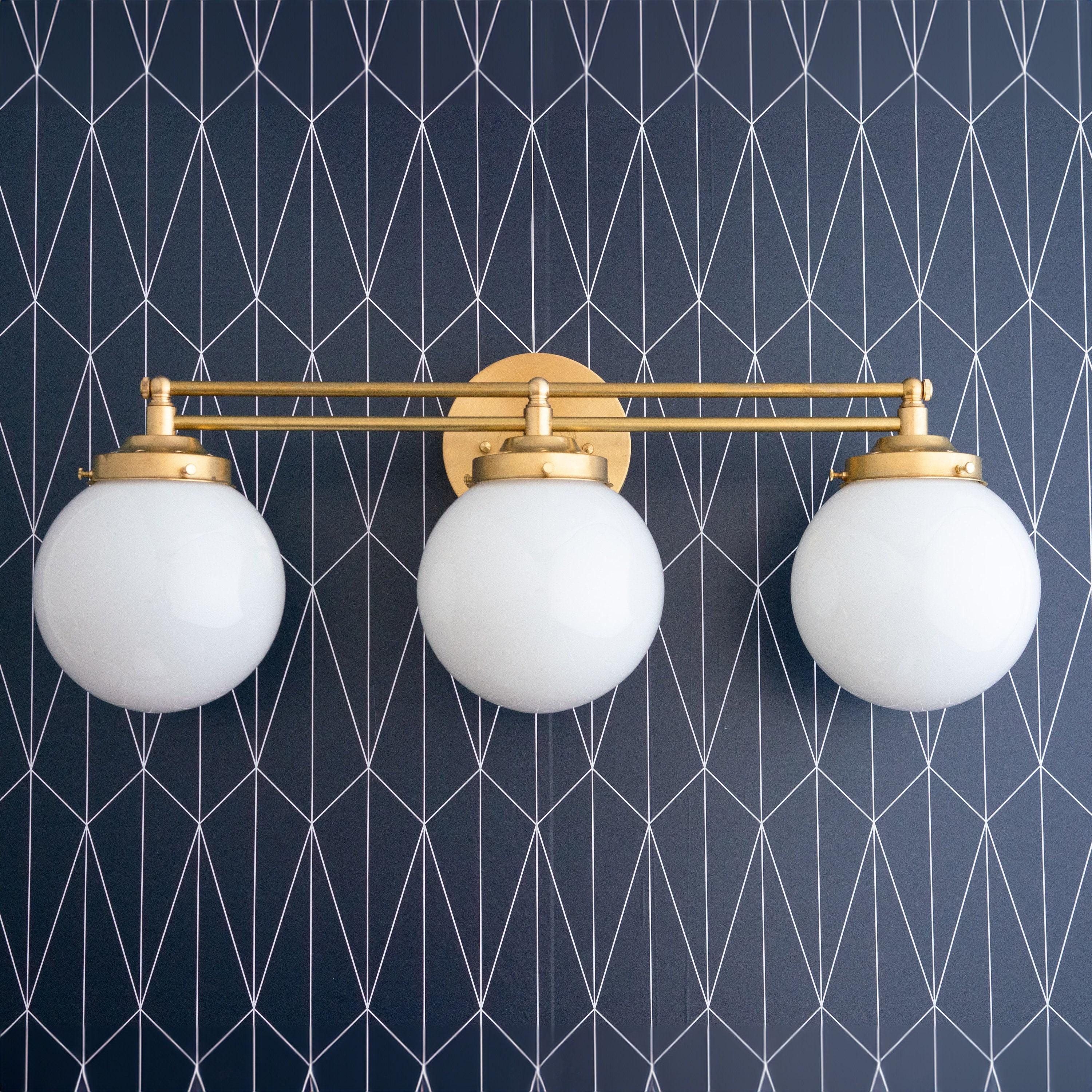 Glorica Glass Contemporary Vanity Light - 3 Light Globe Bathroom Fixture Opal Glass