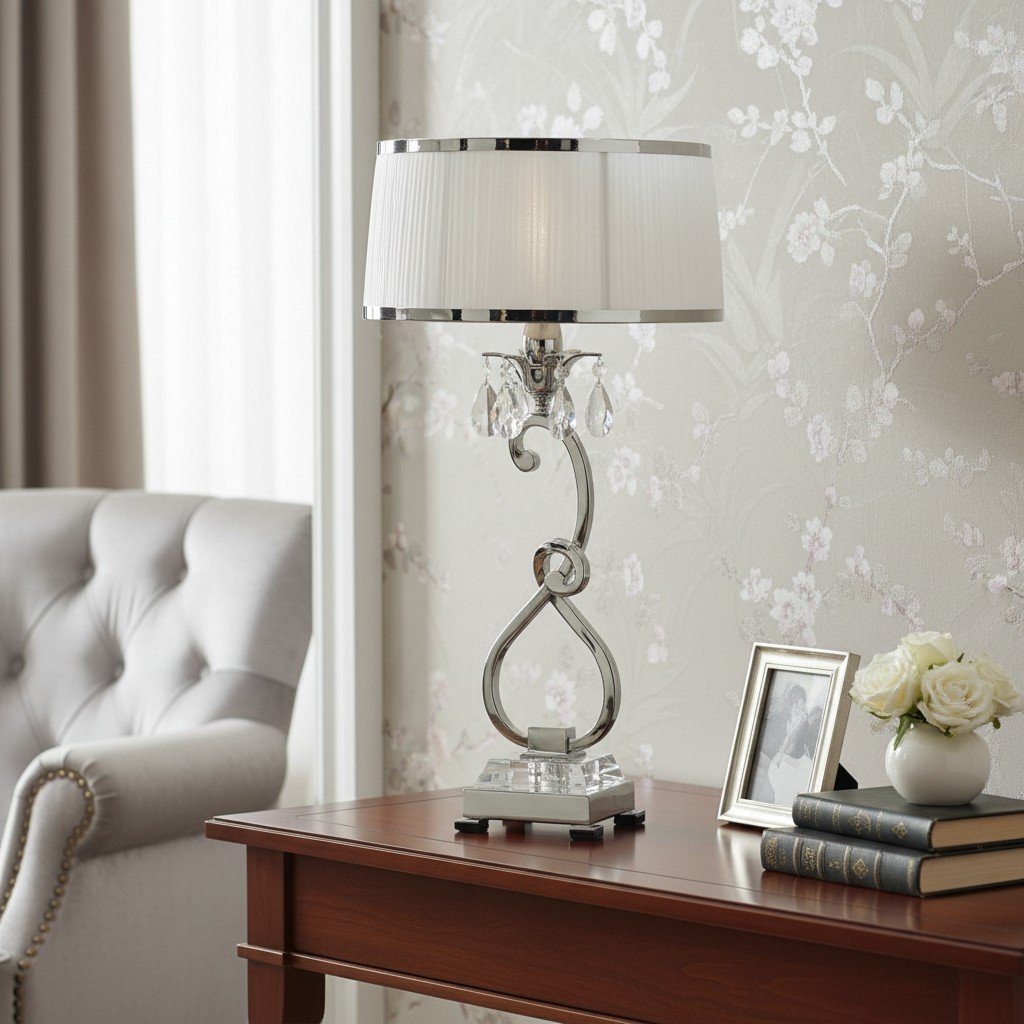 Talonis Decorative Crystal Table Lamp – Curved Metal Style for Home Interiors