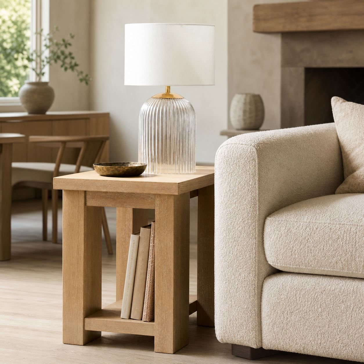 Bravira Ribbed Glass Table Lamp - Modern Lighting with Linen Shade