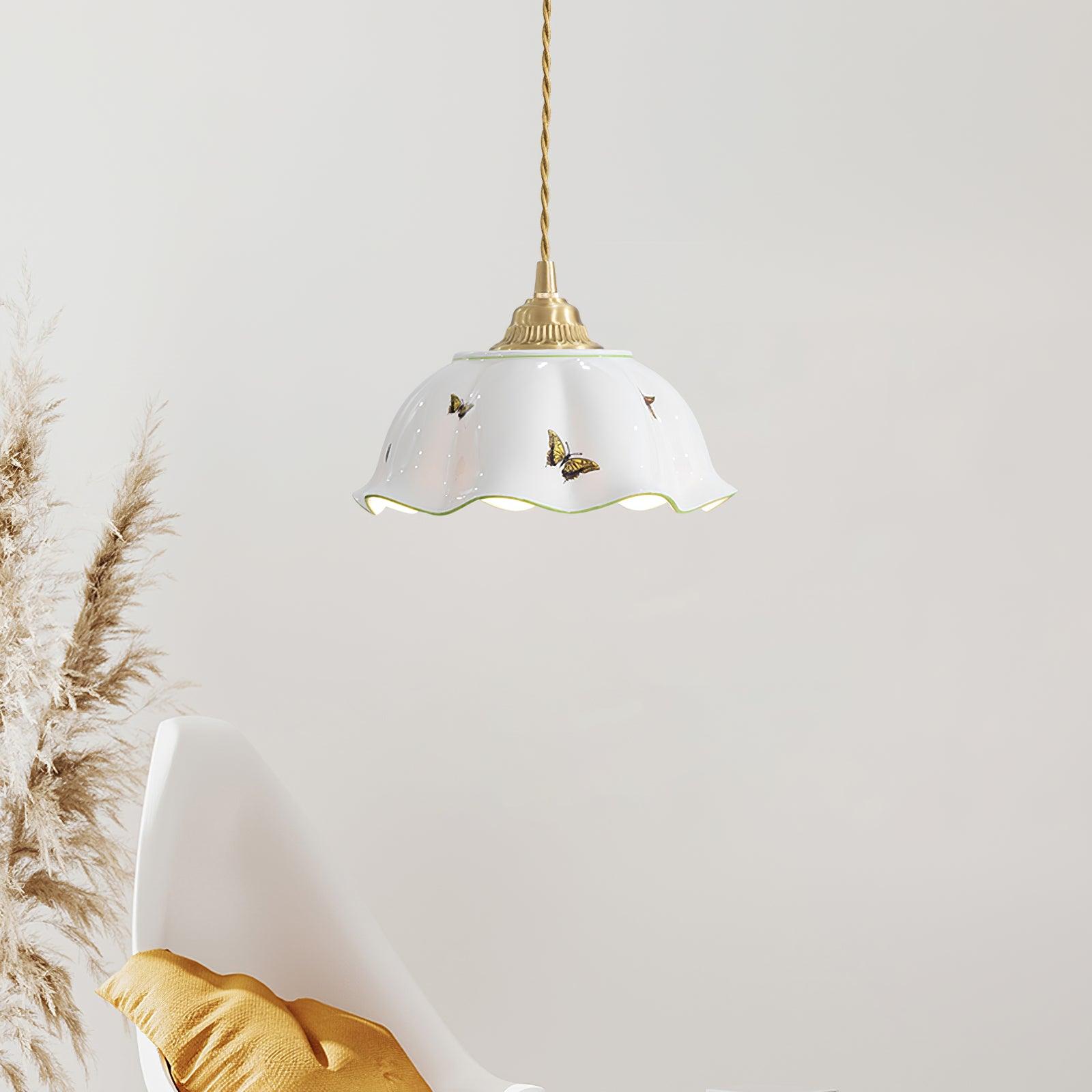Retro Cream Style Ceramic Pendant Lamp