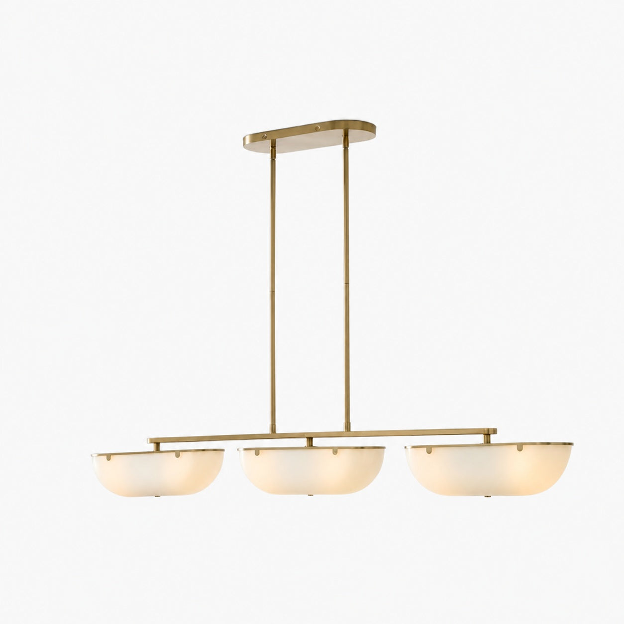 Ferosa Boat-Shaped Lampshade Linear Chandelier - Antique Brass with Milk Glass