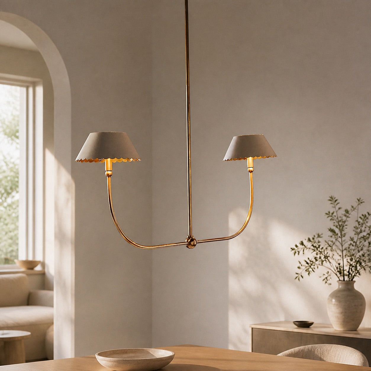Foldray Scalloped Linear Chandelier - Leather Style for Dining Room