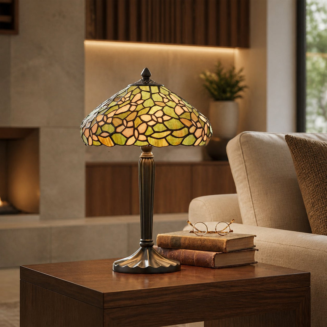 TF Sorenia Table Lamp – Warm Stained-Glass Floral Art-style Lamp for Living Room or Bedroom