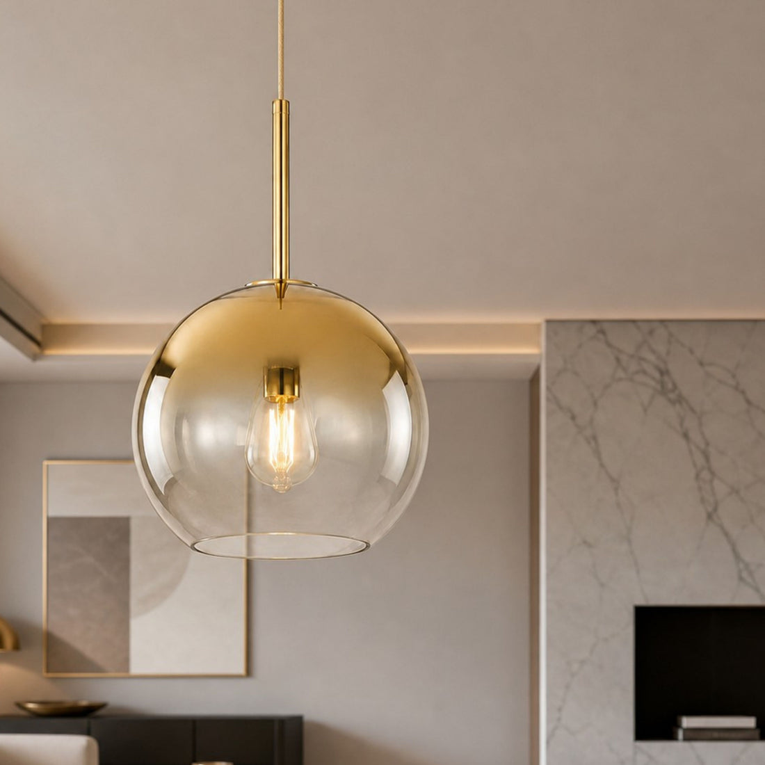 Gradient Gold globe pendant in a contemporary room