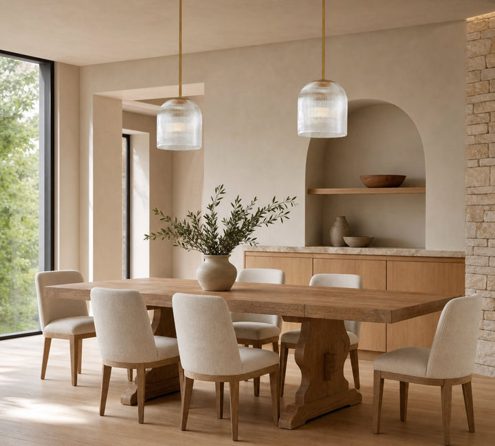 Bravira Ribbed Glass Pendant Light - Elegant Kitchen Island Lamp