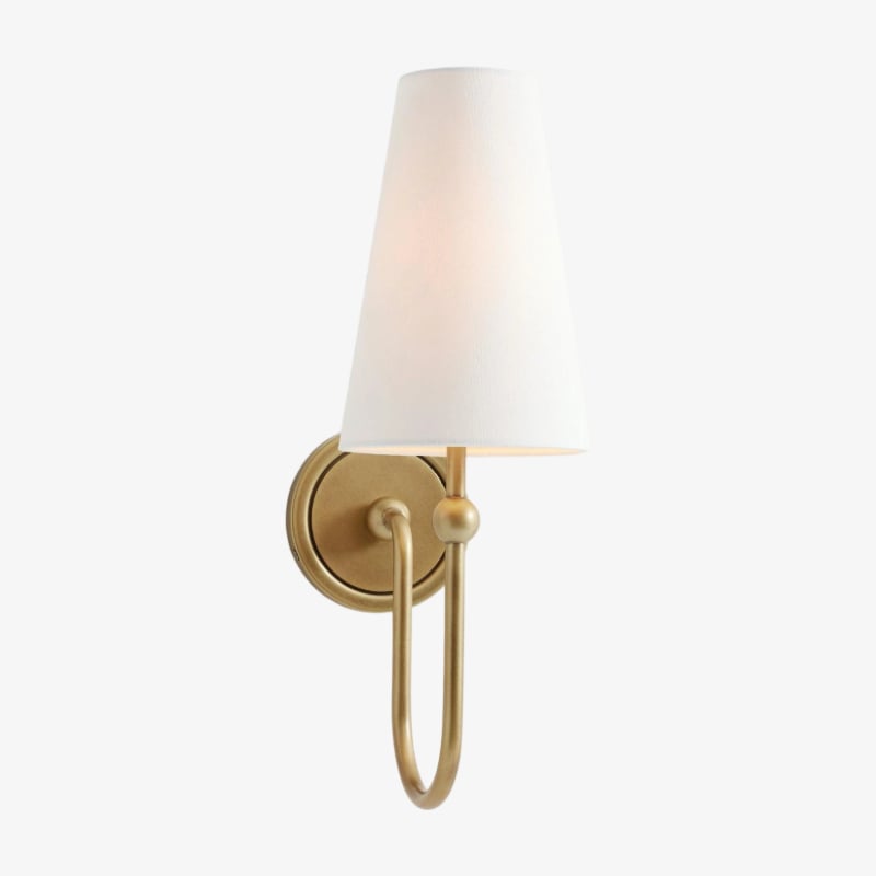 Serena Elegant Swoop Arm Sconce – Modern Fabric Shade Wall Lamp for Hallway and Bedroom