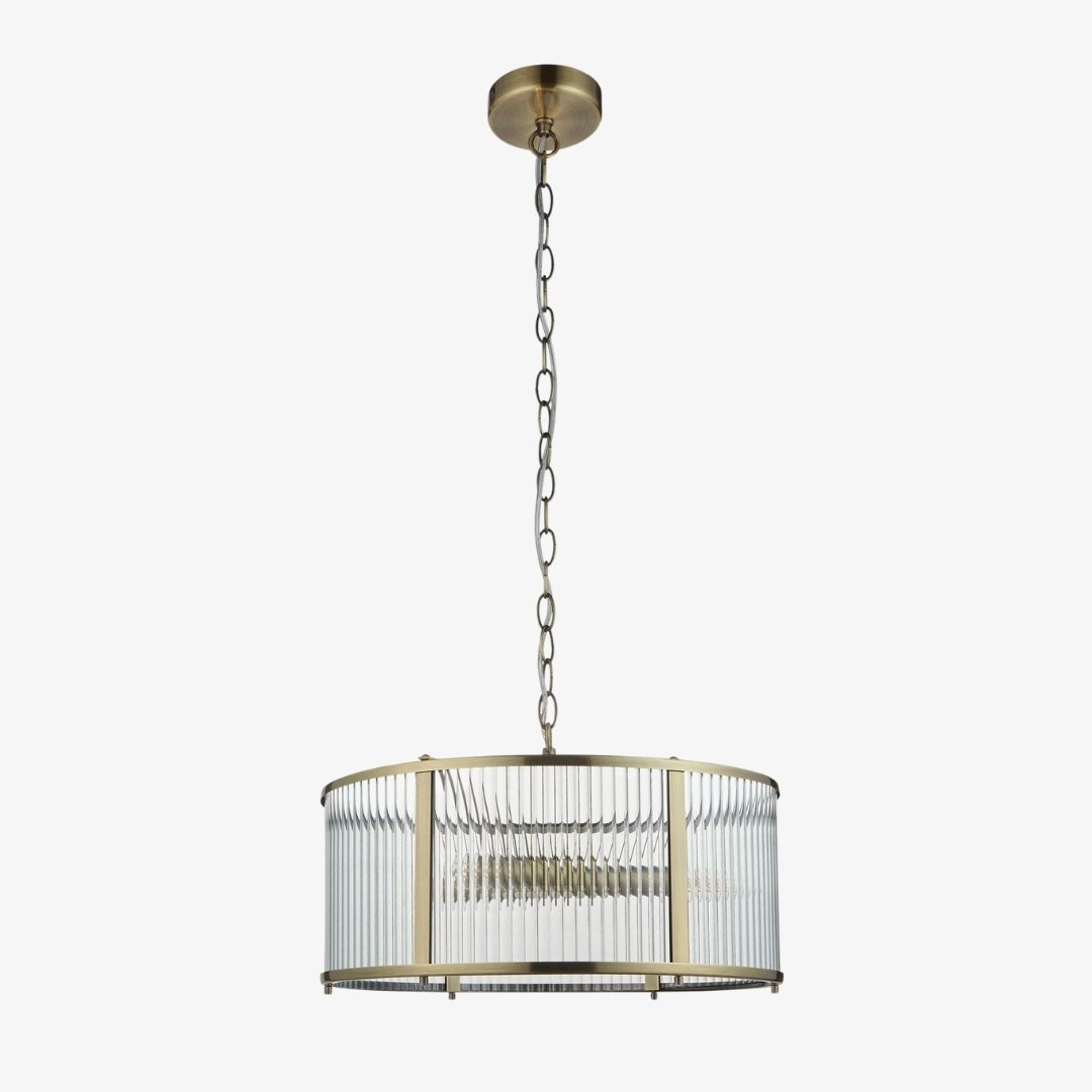 RibGlow Ribbed Glass Pendant Light - Antique Style Pendant Light for Dining Room