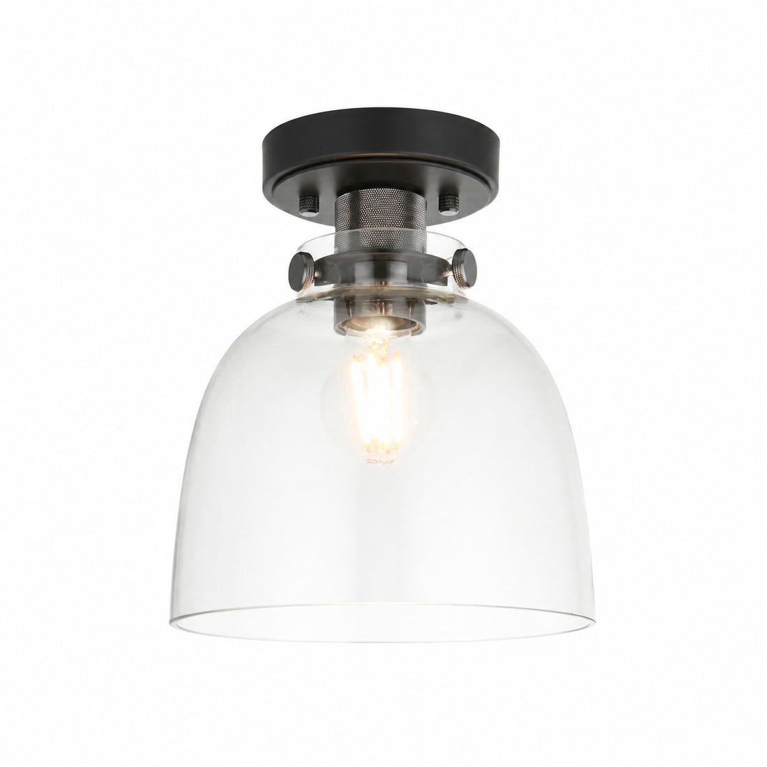Ravion Knurled Chrome Ceiling Light Industrial Glass Shade - Living Room