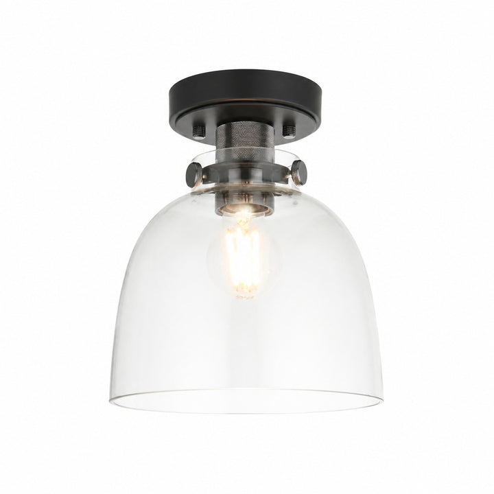Ravion Knurled Chrome Ceiling Light Industrial Glass Shade - Living Room
