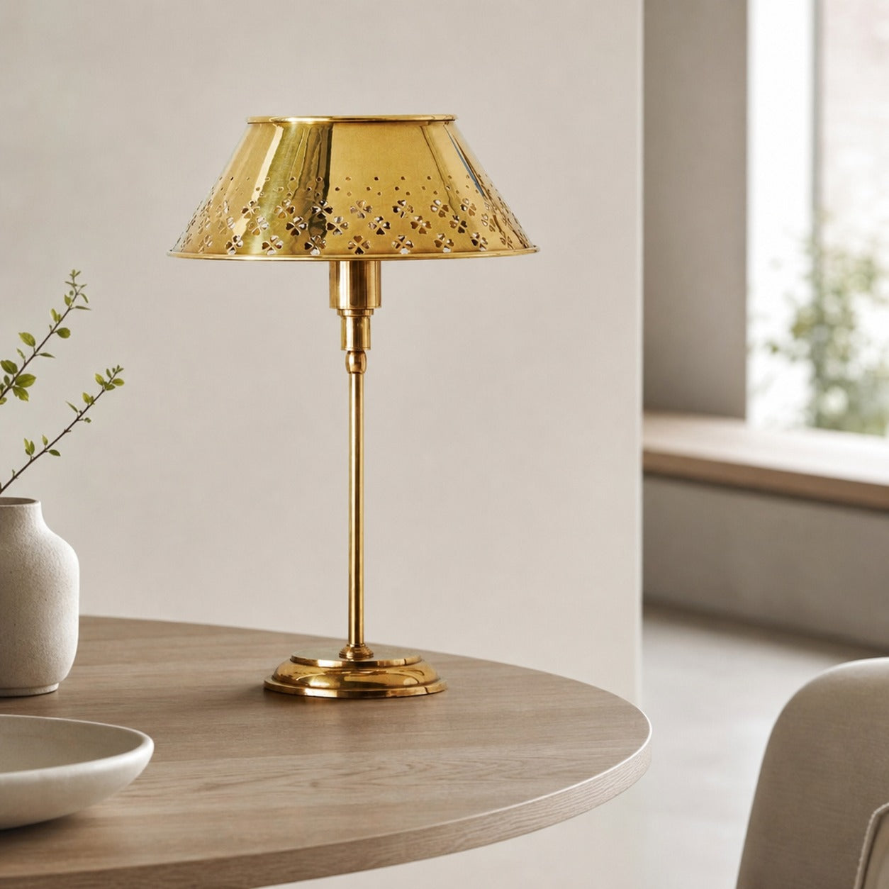 Auriglow Brass Floral Design Perforated Table Lamp – Space Age Inspired