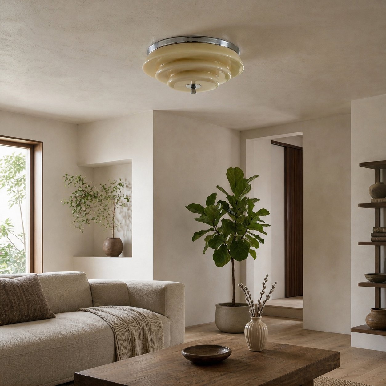 Mallew Flush Mount Ceiling Light – Layered Wave Silhouette Vintage Style Lamp for Indoor Use