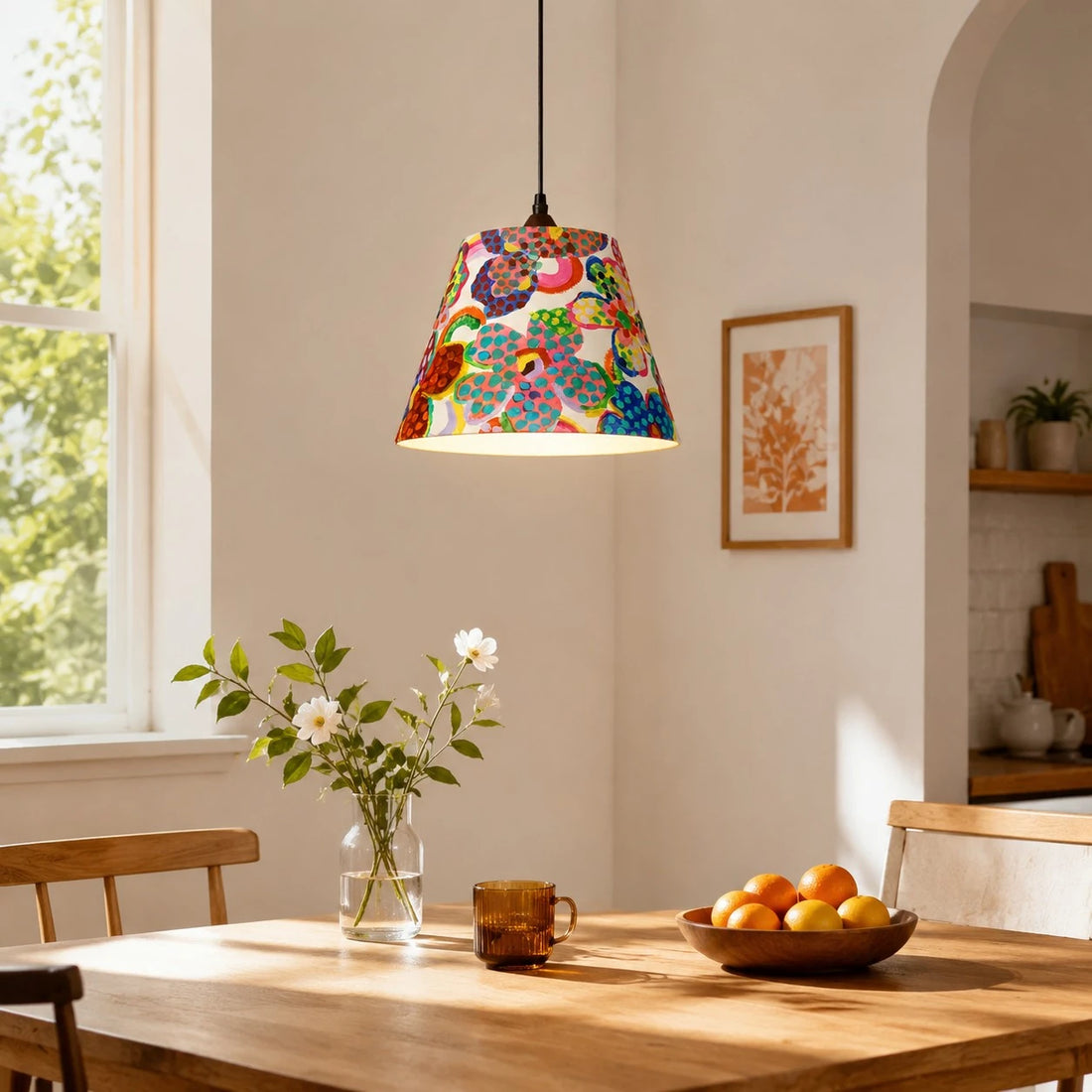Colorful Floral Fabric Pendant Lamp