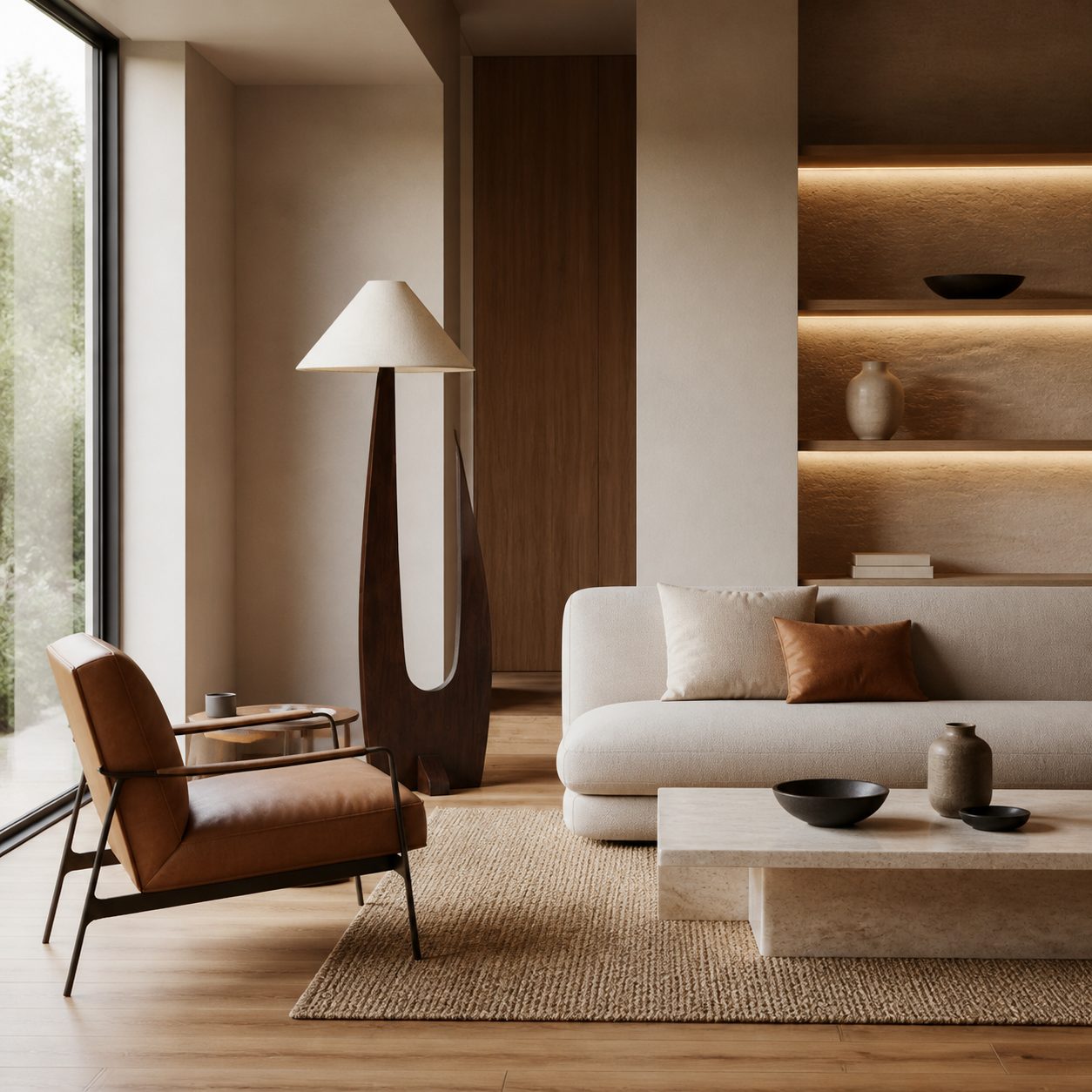 Cordove Arc Floor Lamp – Modern Organic Solid Wood & Fabric for Living Rooms