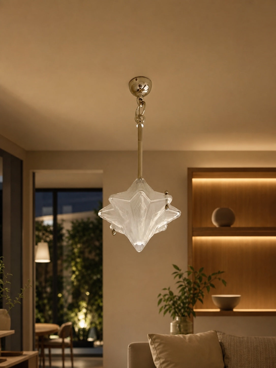 Art Deco Astris Elara Star Pendant Light – Frosted Glass Pendant with Geometric Style