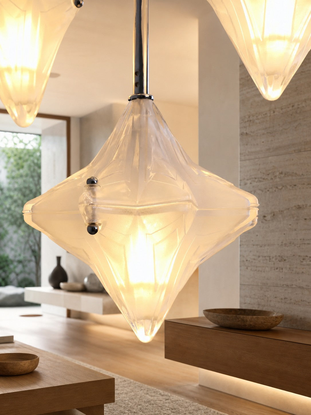 Art Deco Astris Star Chandelier – Frosted Glass Deco Fixture for Dining Room