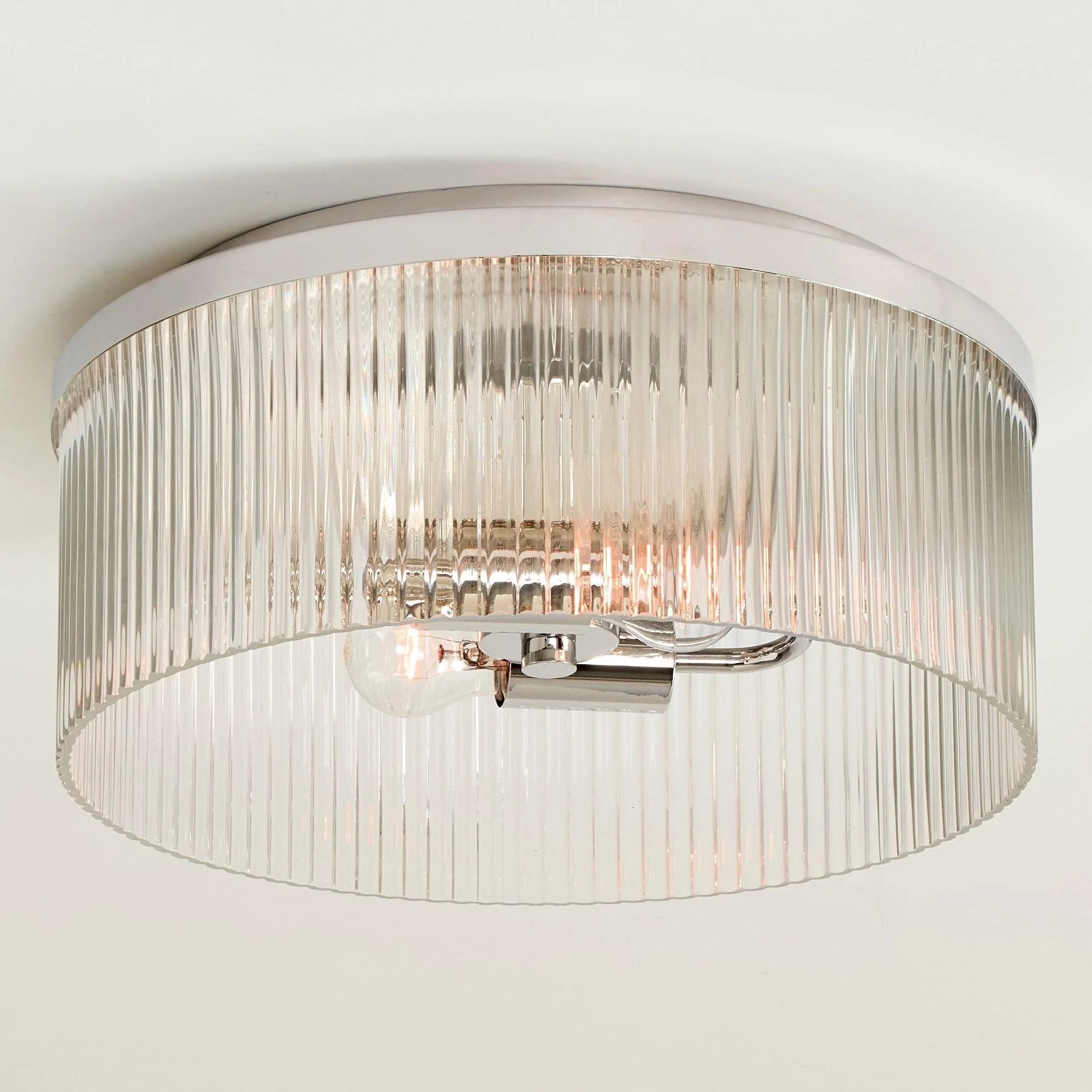 Cooper Ribbed Glass Flush Mount Ceiling Lamp -  Drum Crystal Light