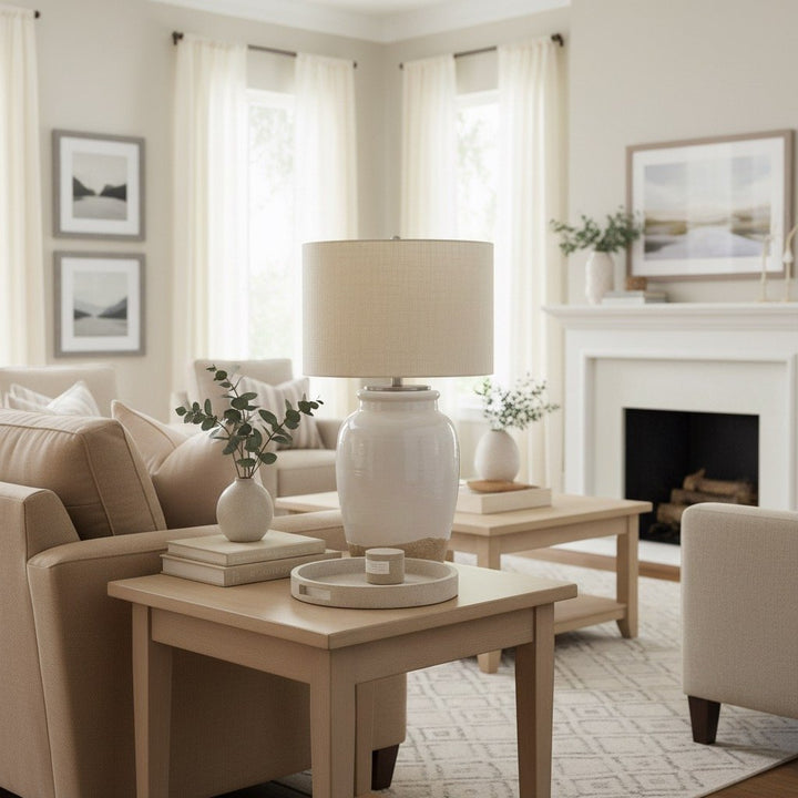 Mello Contemporary Table Lamp - Textured Ceramic Base for Living Room and Office