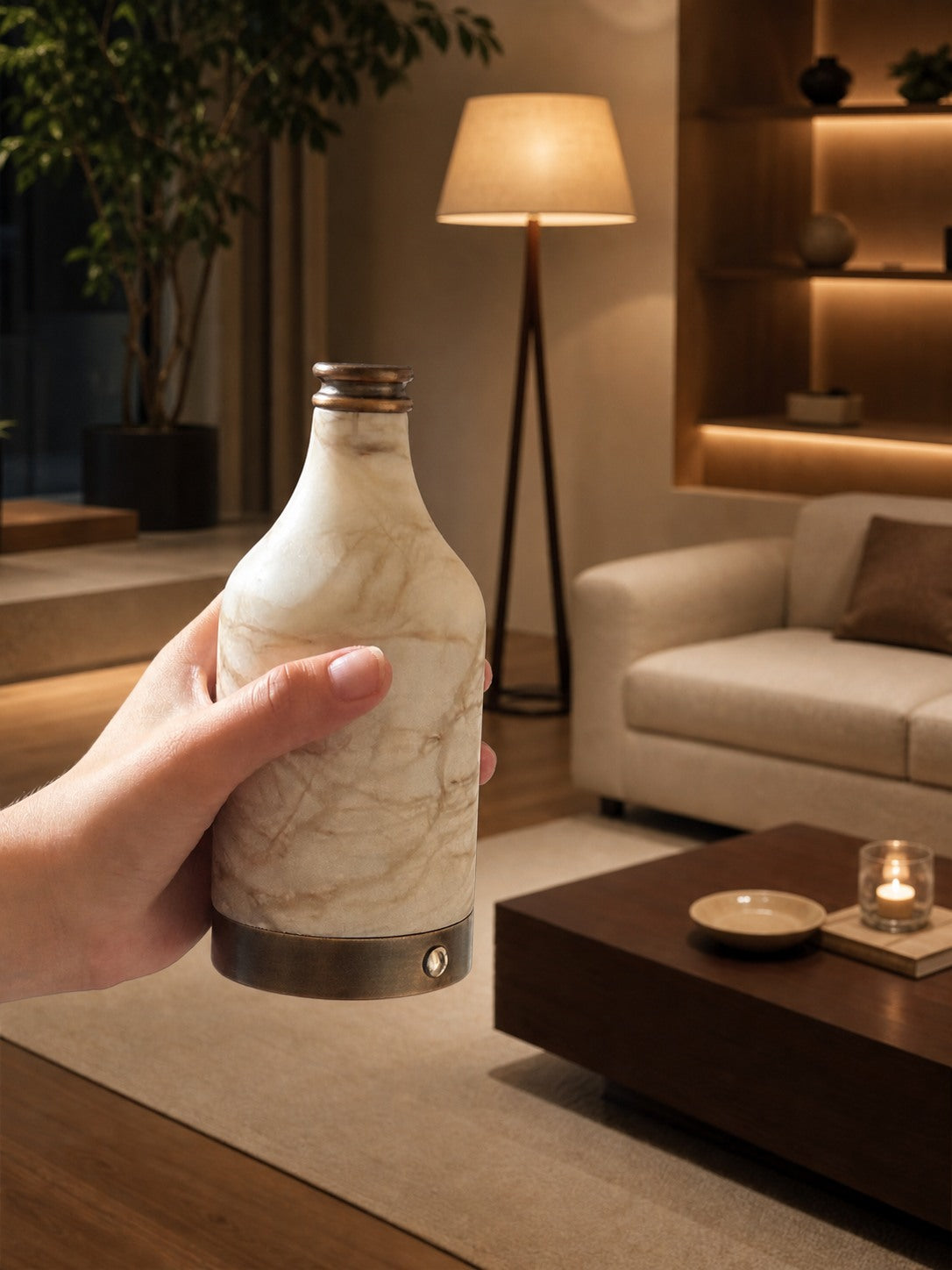 Wine Bottle Alabaster Table Lamp (Built-in Battery)