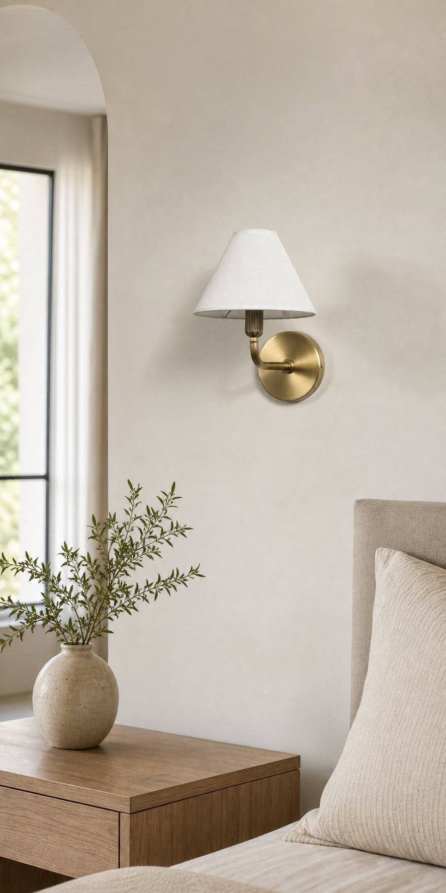 Gilda Fabric Drum Shade Wall Sconce - Modern Brass Accent Light for Bedroom and Hallway