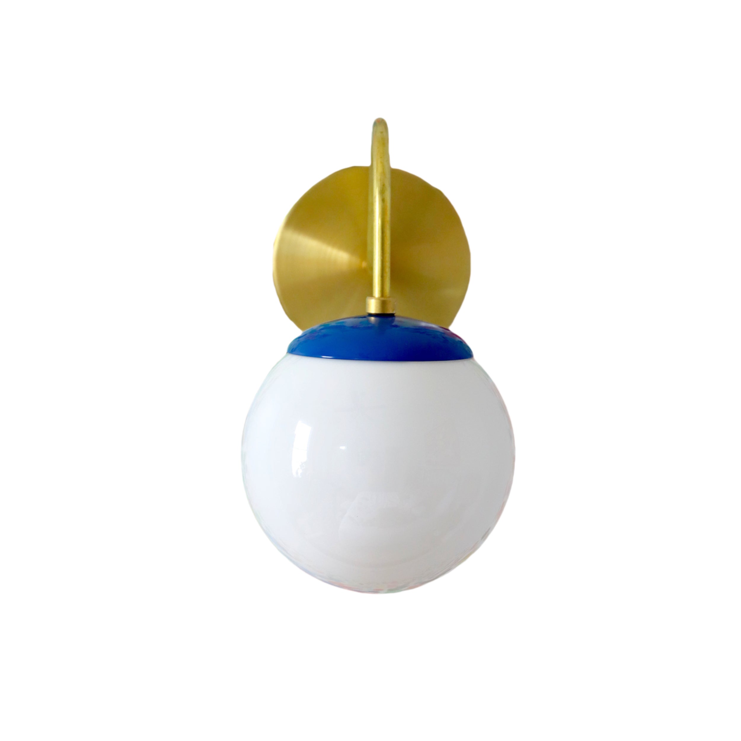 Brass Wall Lamp Sconce - Curved Arm with Handblown Frosted Glass