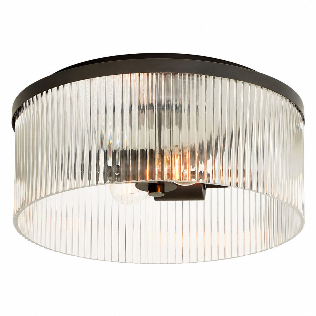 Bravira Flush Mount Ceiling Light - Ribbed & Bubbled Glass Metal Light