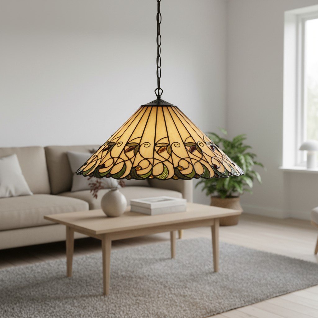 TF Jamelia Vintage Floral Stained Glass Dome Pendant Light for Dining Rooms