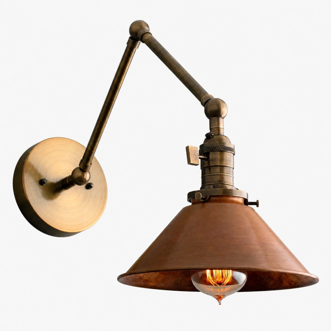 Conique Metal Industrial Wall Sconce with Adjustable Arm - Vintage Copper Cone Shade for Task Lighting