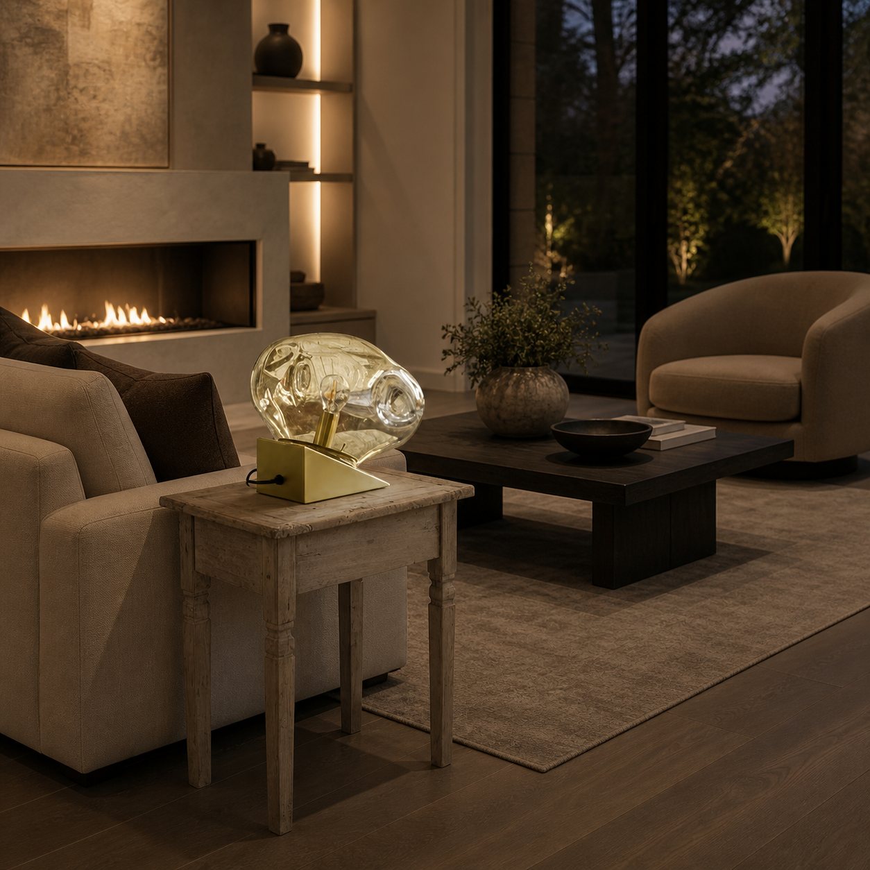Glissora Glass Table Lamp – Soft Sculptural Glass Form for Living Room or Bedroom