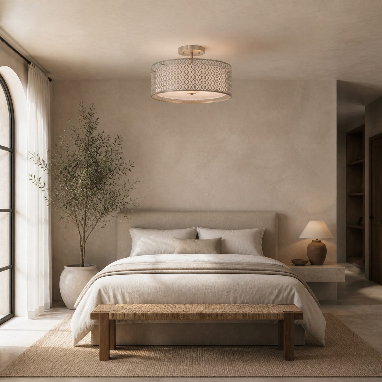 Liorin Geometric Mesh 3‑Light Flush Ceiling Light - Mesh Metal Frosted Lamp for Living Room or Hallway