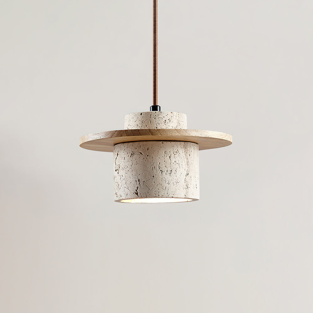 Elegant Textured Cylindra Stone Pendant Lamp