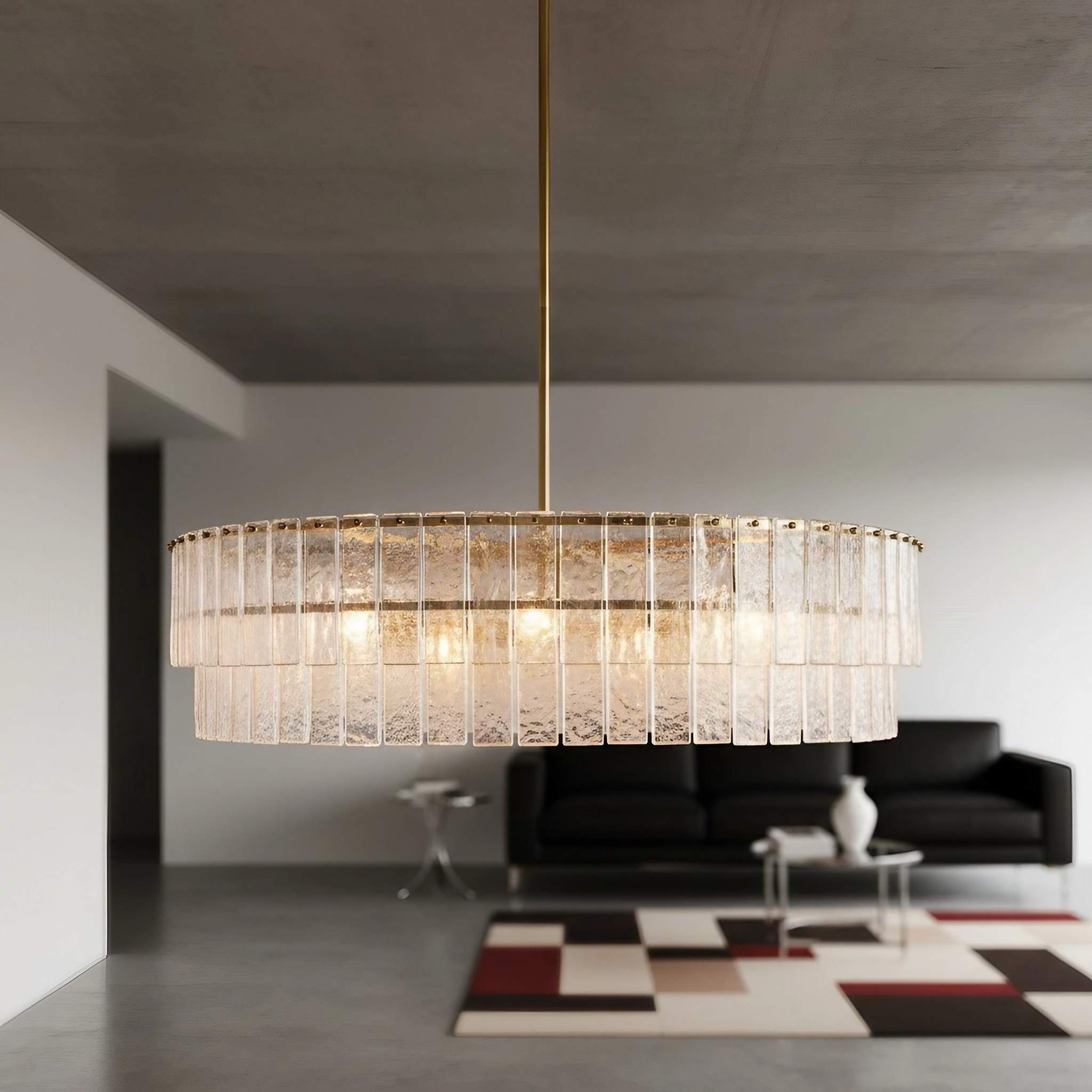 Lumvey Textured Glass Chandelier - Luxury Handcrafted Two-Tier Round Chandelier for Living Room