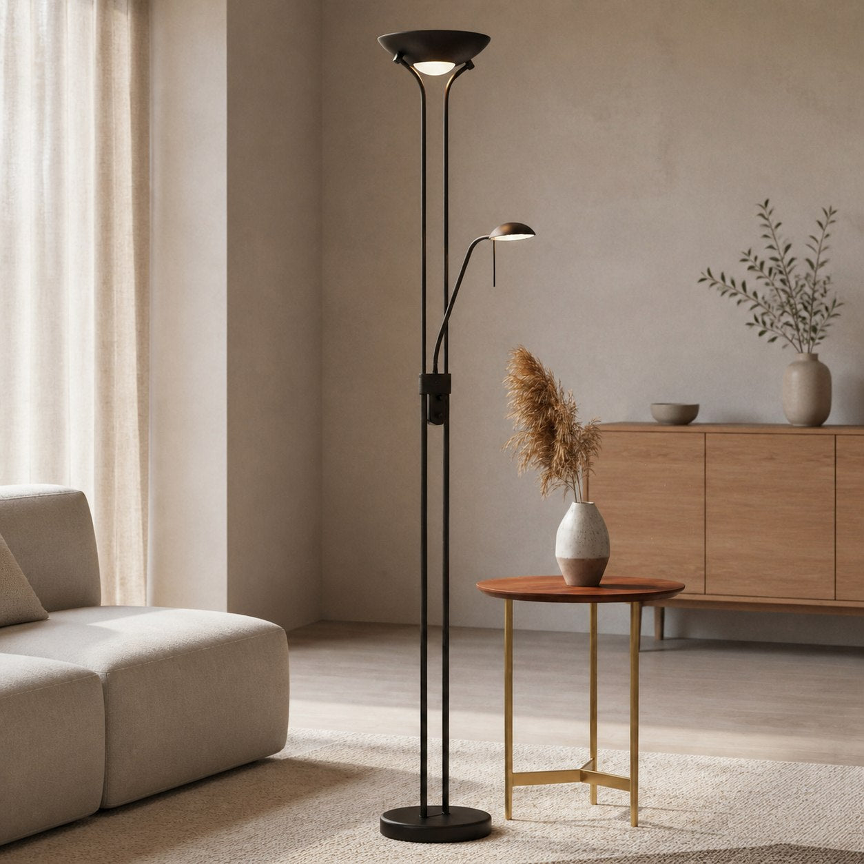 Linexis Art Deco Metal & Opal Glass Floor Lamp – Dual-Light Design for Modern Interiors
