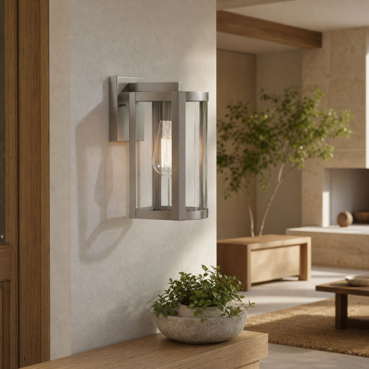 Shieldra Stainless Steel Outdoor Wall Lamp - Clear Glass Cage Waterproof Modern Sconce for Patio