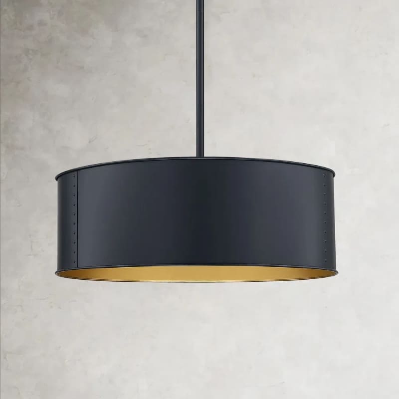 Black Metal Drum Pendant Lamp - Industrial 4 - Light Chandelier