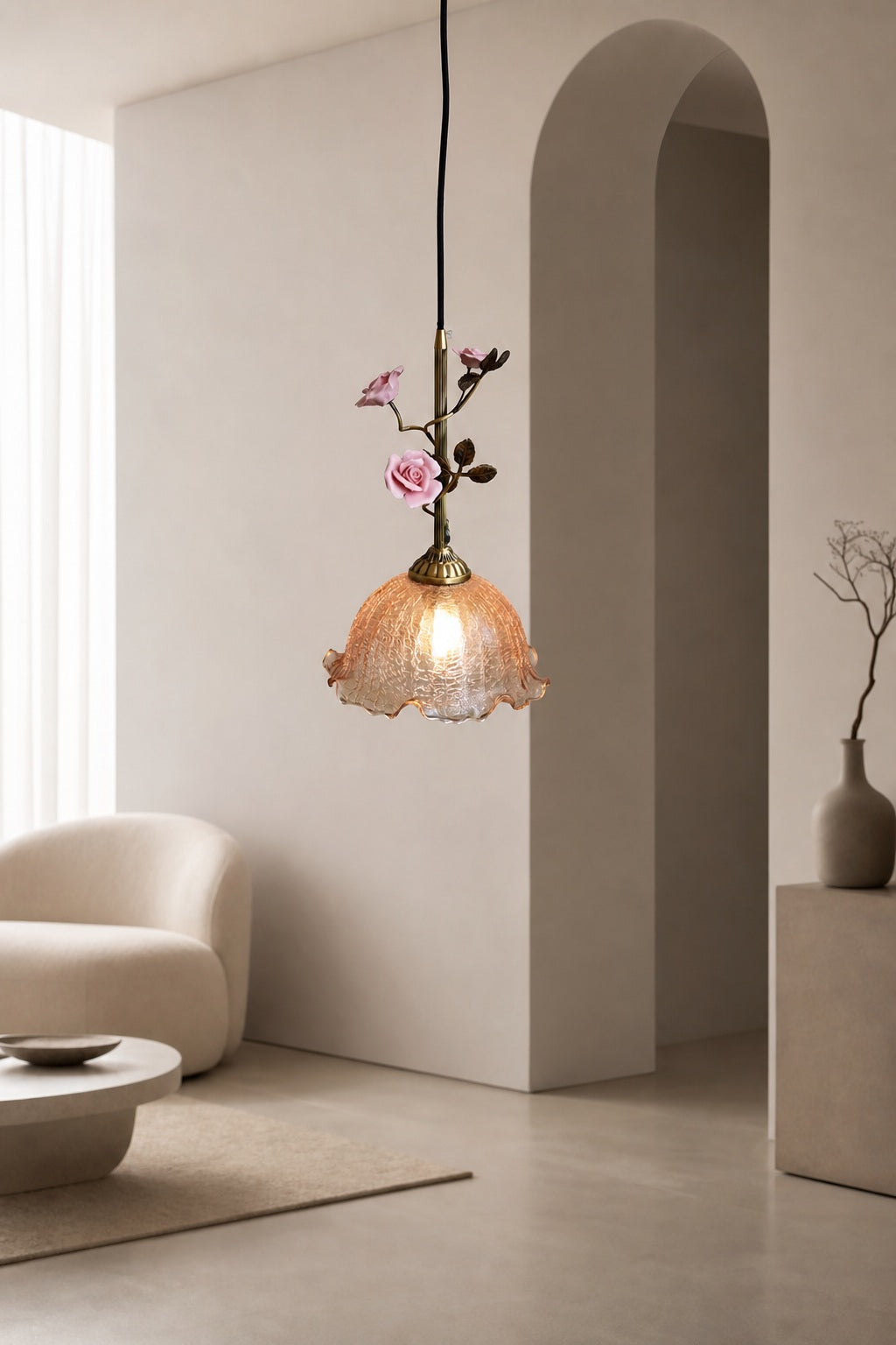 Lalique Rose Glass Pendant Lamp