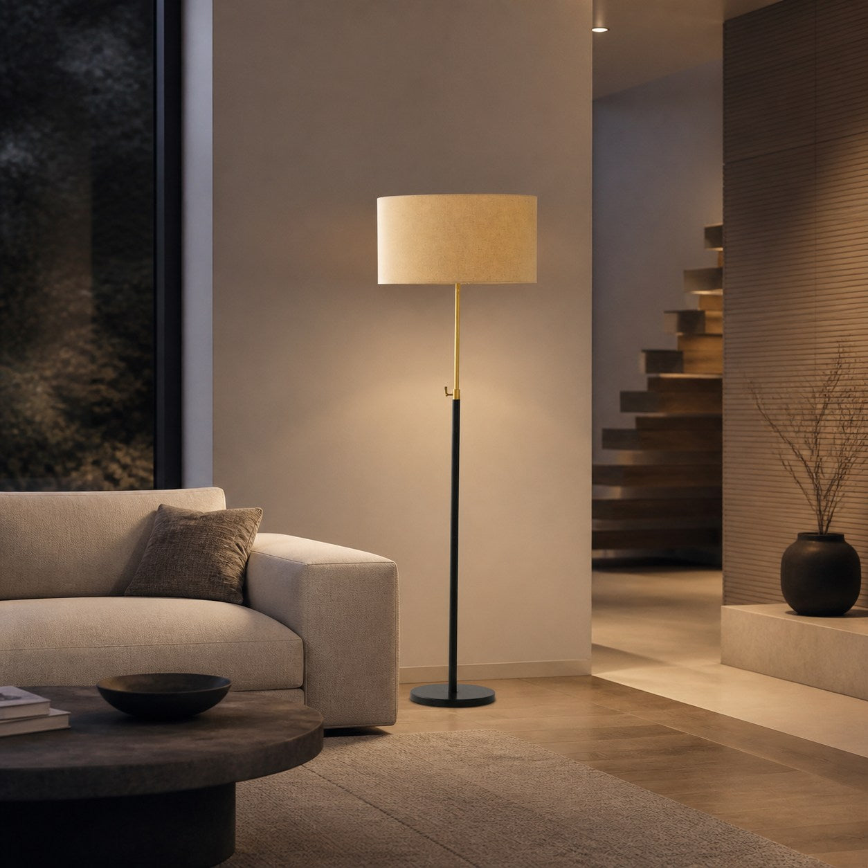 Mavora Adjustable Floor Lamp - Modern Telescoping Light with Linen Shade for Reading