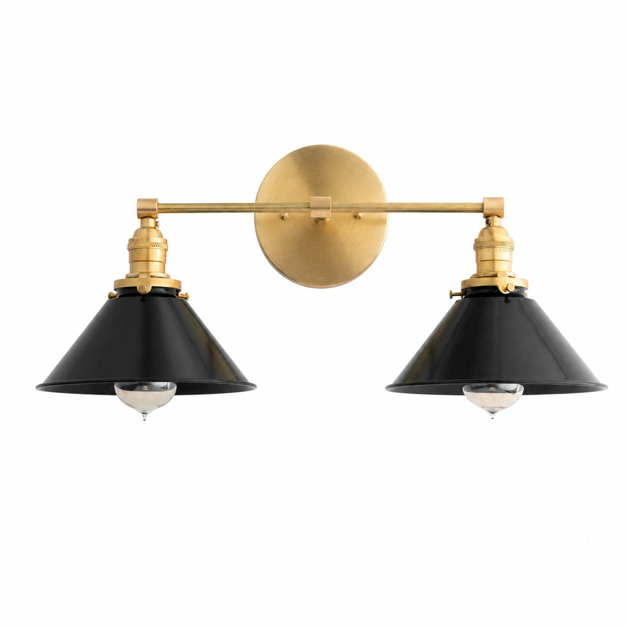 Conique Metal Dual Black Sconce with Cone Shades - Industrial Vanity Wall Light for Mirror
