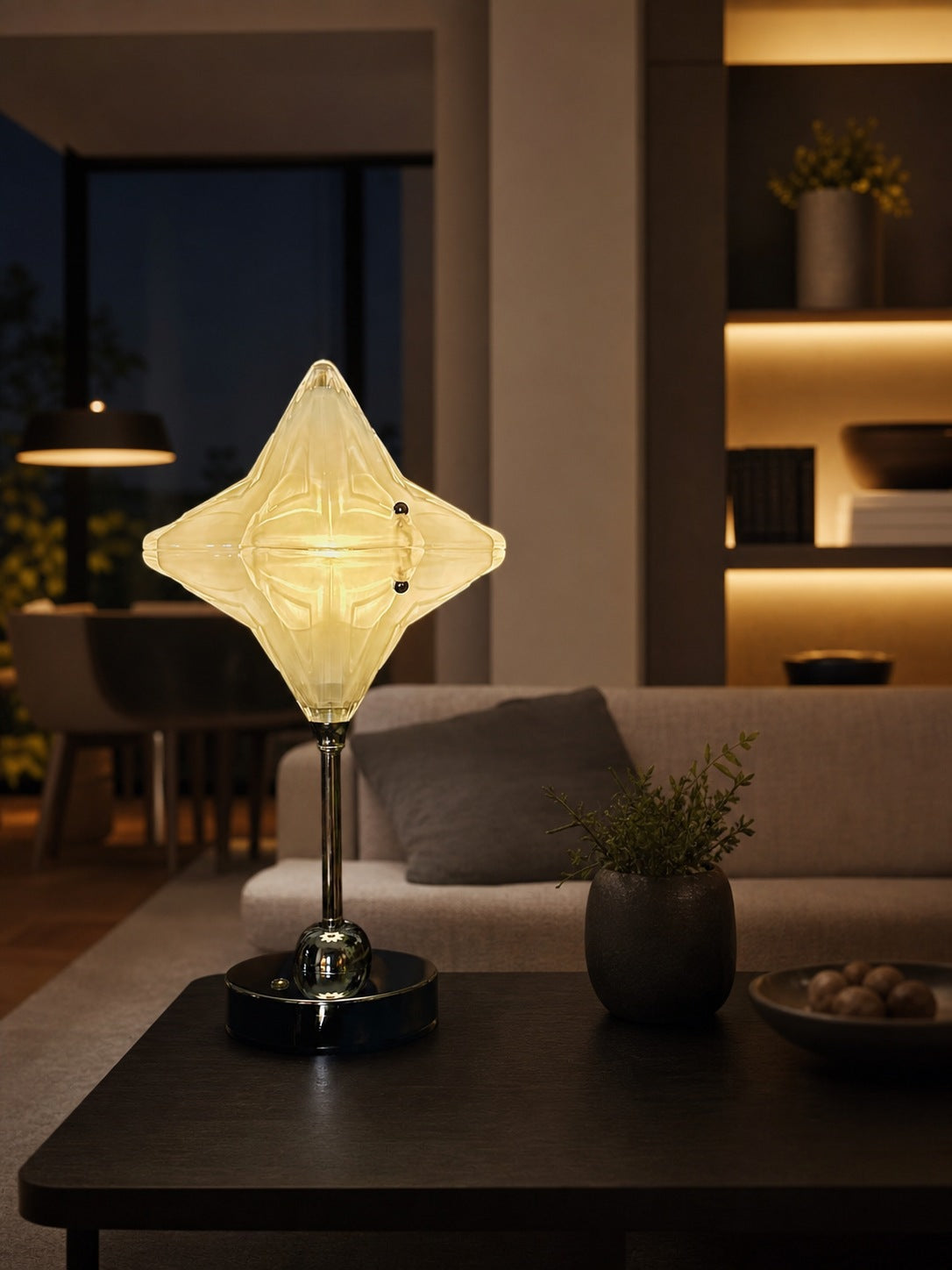 Art Deco Star Table Lamp - Frosted Glass Light for Modern Bedrooms - Astris Lyra